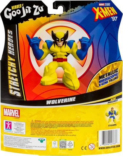 Wolverine Goo Jit Zu action figure in blister packaging, blue and yellow suit