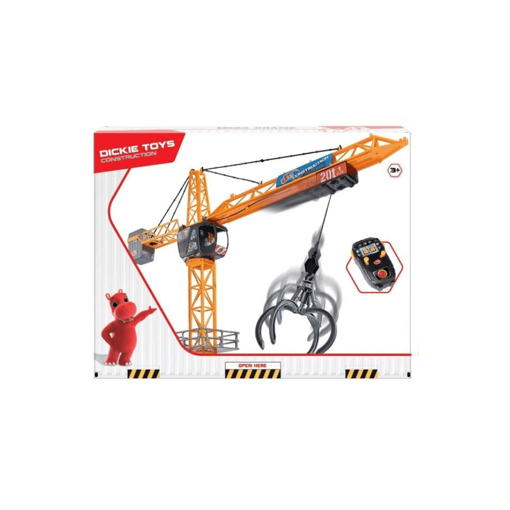 DICKIE TOYS construction crane toy box with crane, remote, and hanging accessories