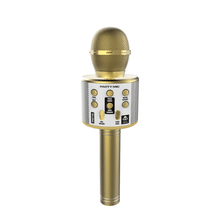 Gold karaoke phone toy microphone with grille head and control panel on handle