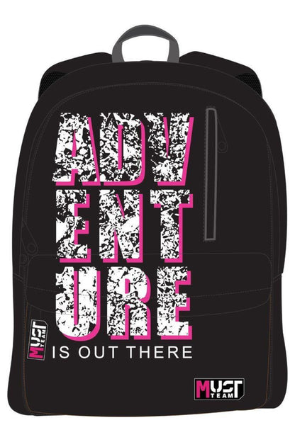 Black team inspiration adventure backpack with front zip pocket and main compartment