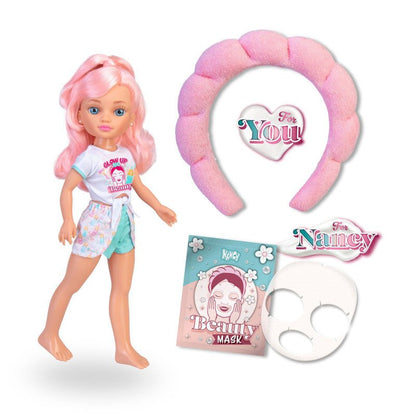 Glow Up Beauty Pack Doll mit rosafarbenem Stirnreif und Nancy Beauty-Maske