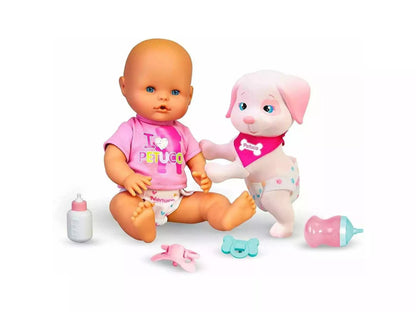 Doll set: Nenuco baby, Petuco puppy, bottle, teether and pacifier.
