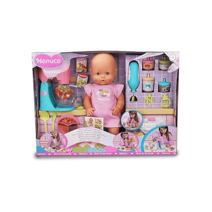 Nenuco doll set box with baby doll, turquoise mixer, and kitchen accessories