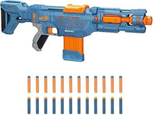 Nerf Elite 2.0 Echo CS-10 blaster, blue with orange darts and magazine, front view