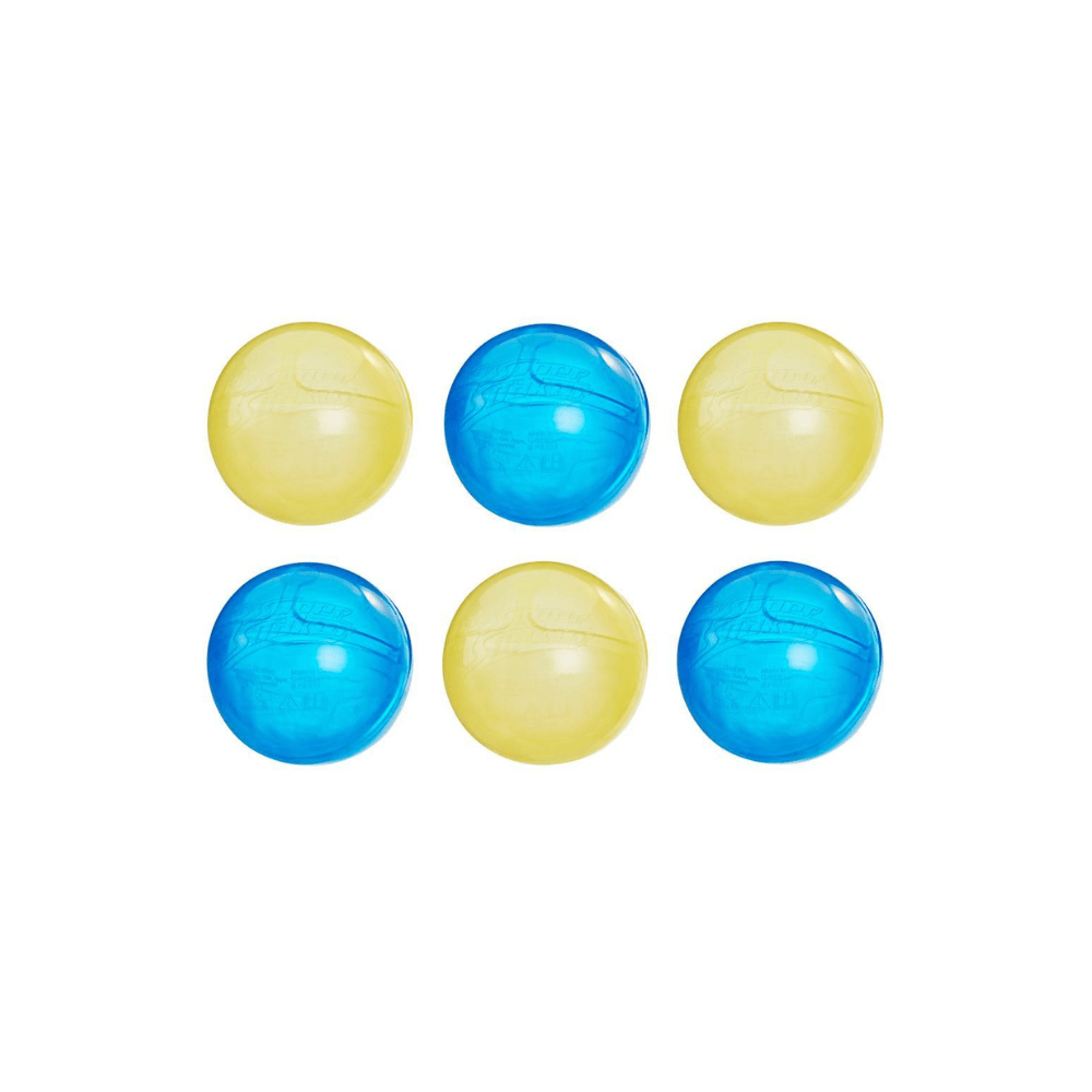 Set of 6 translucent hydro balls, three yellow-green and three blue