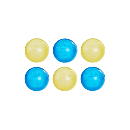 Set of 6 translucent hydro balls, three yellow-green and three blue