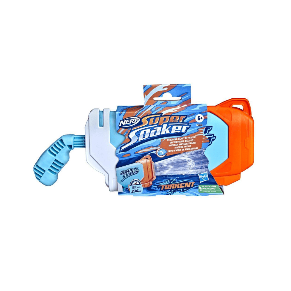 NERF Super Soaker Torrent water blaster with orange and blue plastic body