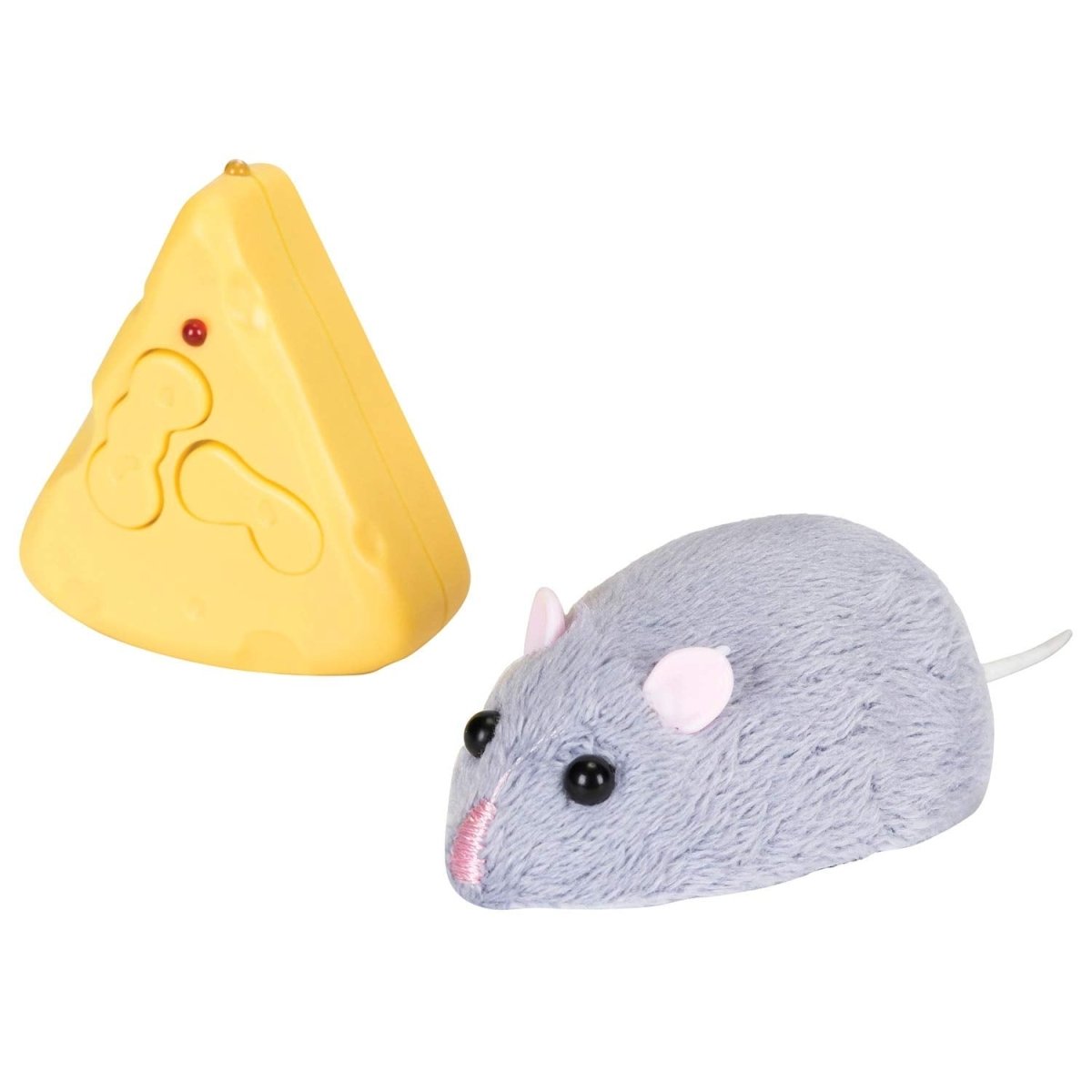 Meddling Mouse set: gray plush mouse with long tail and yellow cheese bait