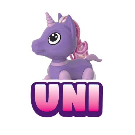 Tiny Movers unicorn character with purple body and spiral horn