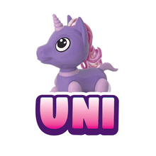 Tiny Movers unicorn character with purple body and spiral horn
