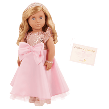 Allyn 30th Anniversary Puppe, blonde Haare, rosafarbenes Kleid mit Schleife