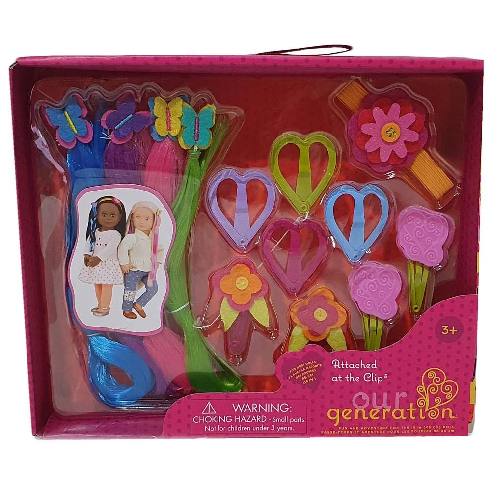 Attached at the Clip Geschenkbox mit Clip-Haaraccessoires und bunten Herzen, Blumen
