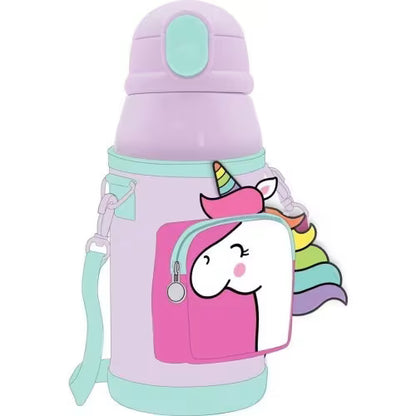 MUST Stainless Steel Canteen 500ml With Case & Straw - Unicorn