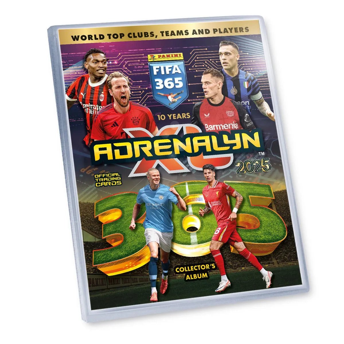 Soccer collector's album binder cover with FIFA 365 Adrenalyn 2025 artwork and players