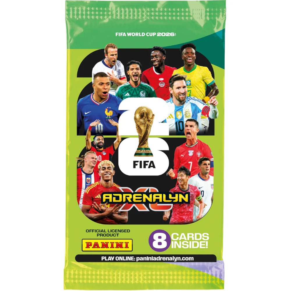 Adrenalyn XL™ trading card pack, green bag with trophy and players; 8 cards inside