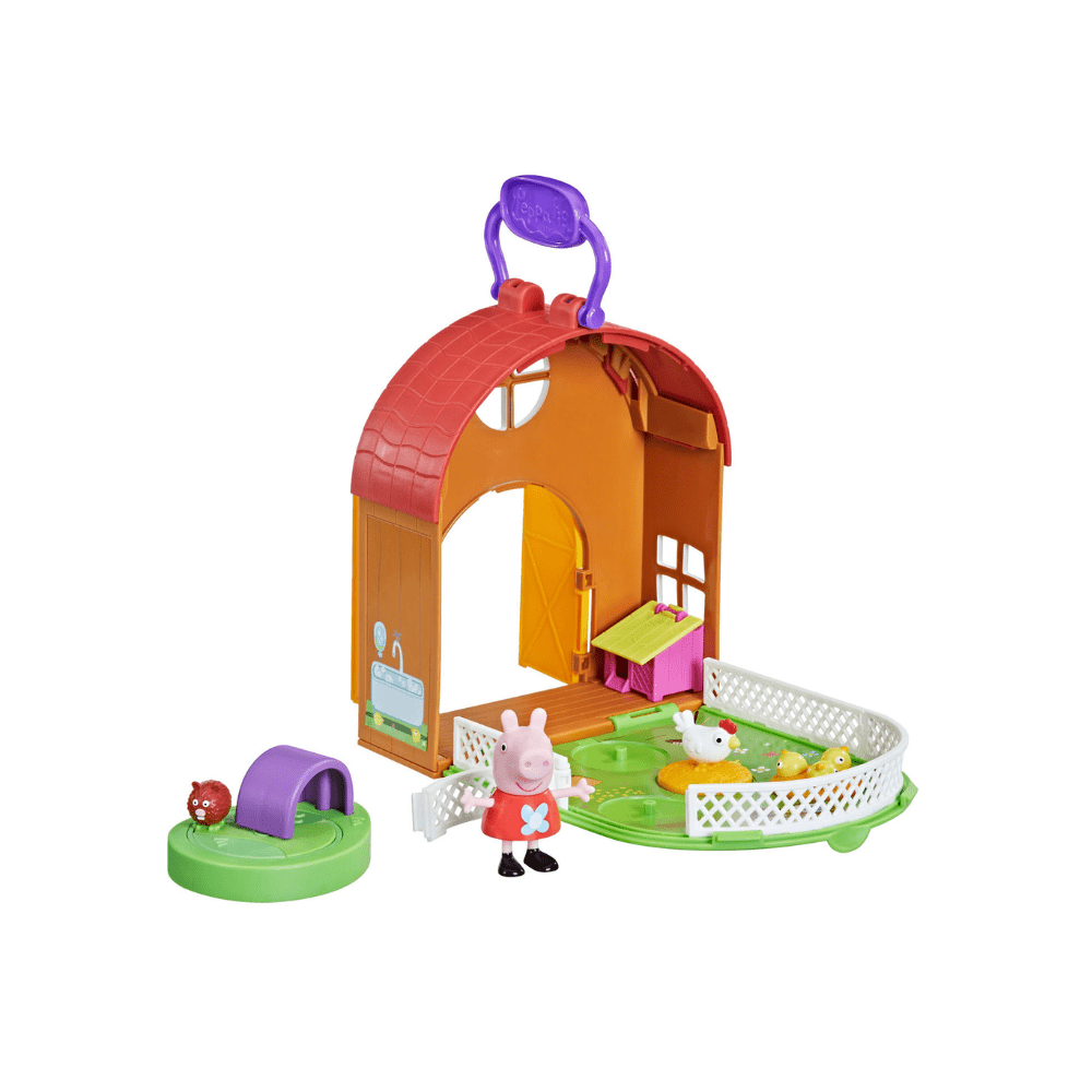 Peppa Pig petting zoo playset with orange-red barn, green pen and figures