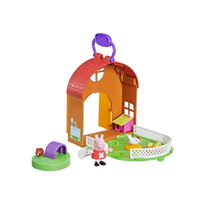Peppa Pig petting zoo playset with orange-red barn, green pen and figures