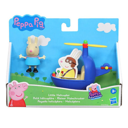 Blue helicopter toy with Peppa Pig characters, shown in retail box packaging