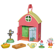 Peppa’s Garden Shed Playset: pink garden shed with open door, plants and furniture pieces