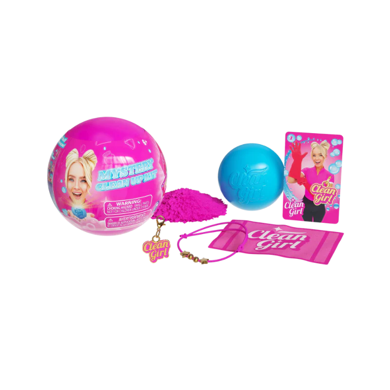 Clean Girl Mystery Clean-Up Kit: pink mystery ball, blue ball and accessory cards