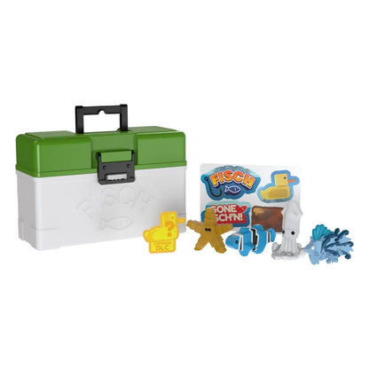 Fisch Microfigure 4-pack: open green-and-white case with mini fish figures