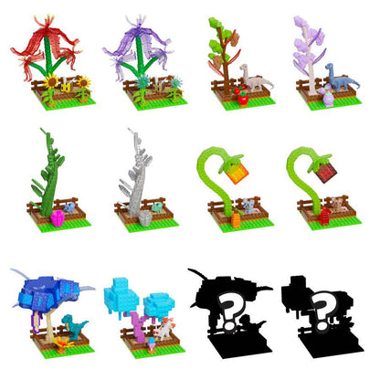 Build variations with colorful trees, crops and blocks on green baseplates