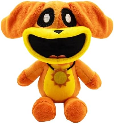 Orange Poppy Playtime Dogday Plüschhund mit gelbem Bauch und großen schwarzen Augen