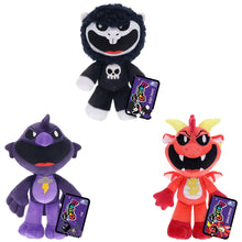Nightmare Critters Plush set: black grin, purple bat, red creature with hang tags