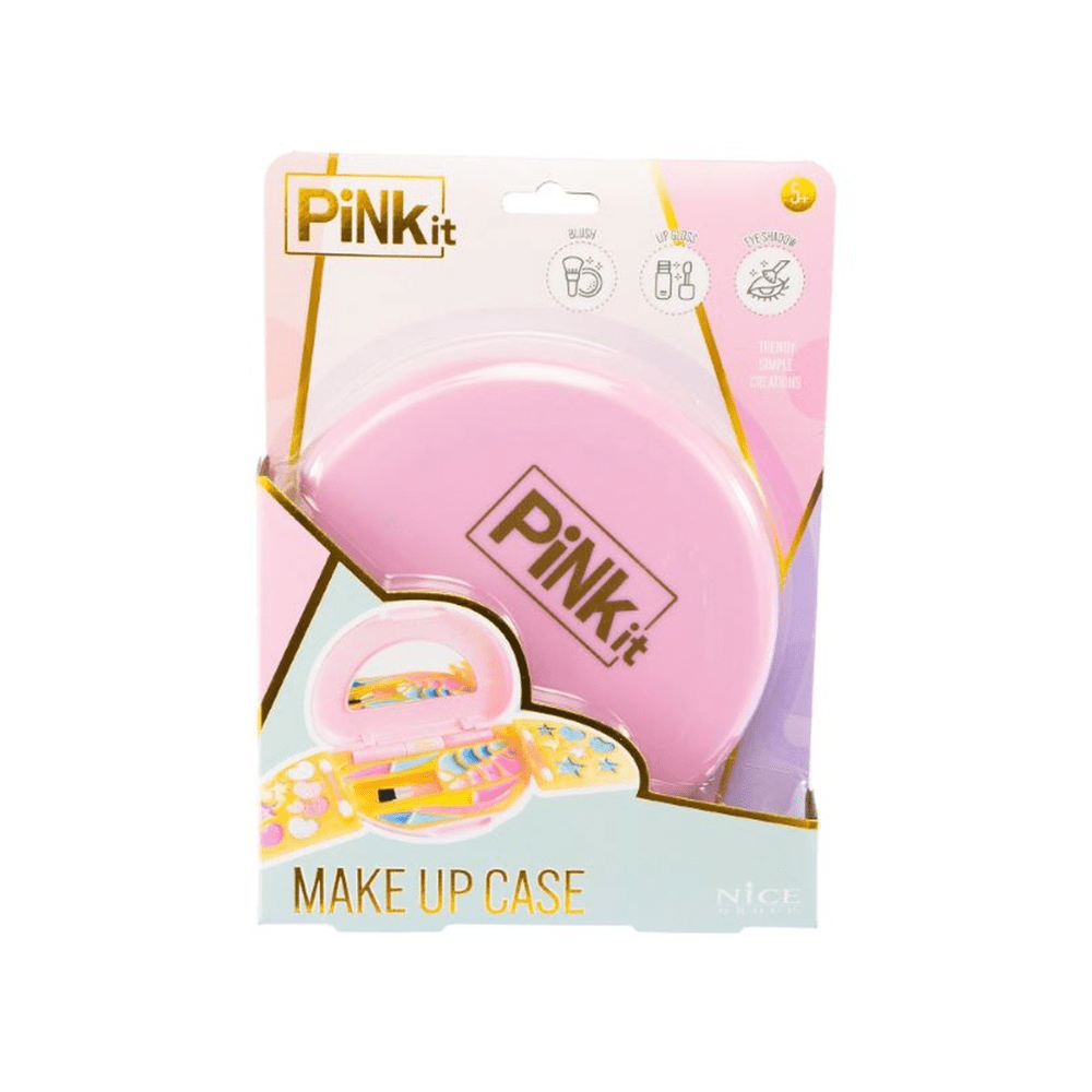Pink mini Make Up case in blister pack with PiNKit logo and accessories