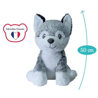 50 cm husky plush toy seated, light gray fur with white chest and paws