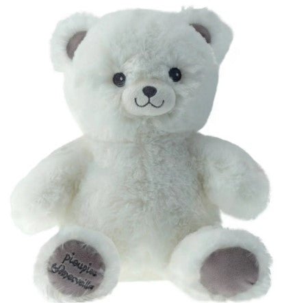 Luminous Gaston Plush 40cm, light gray teddy bear with stitched face and dark eyes