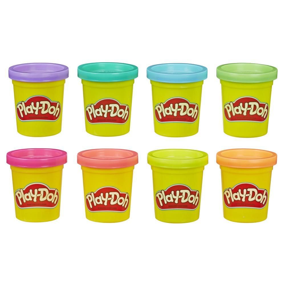Play-Doh dough set of 8 tubs with yellow bases and colorful lids