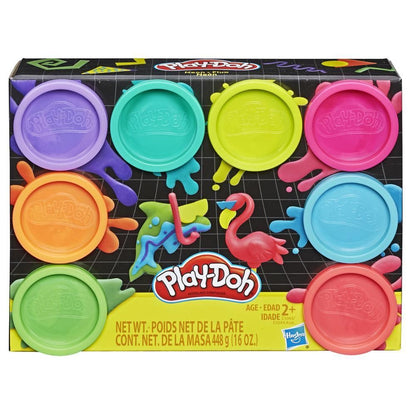 Play-Doh dough set with 8 colorful round tubs and matching lids in bright colors