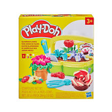 Play-Doh Blooming Flowers Toy Set box, yellow packaging with flower-making accessories
