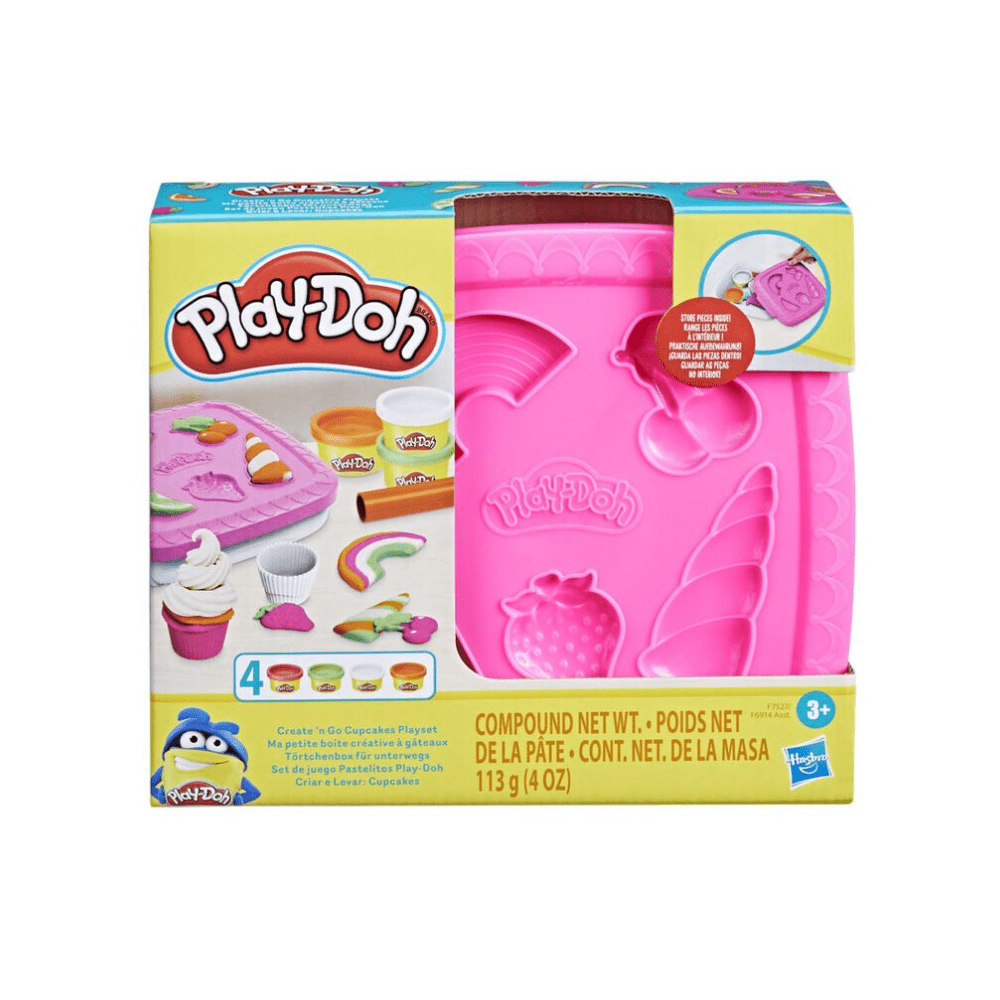 Play-Doh Create and Go Cupcakes Playset box with pink cupcake mold and tools