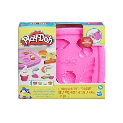 Play-Doh Create and Go Cupcakes Playset box with pink cupcake mold and tools