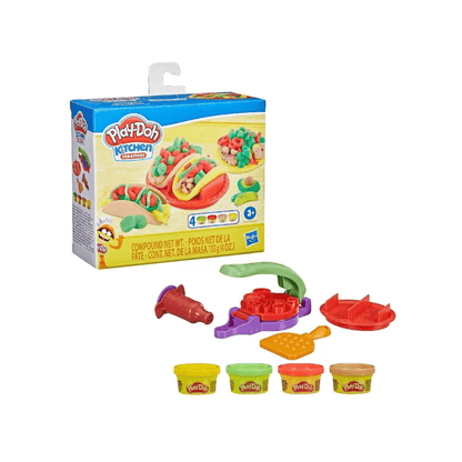 Kitchen Creations Tacos set with taco tools and four tubs of colorful dough