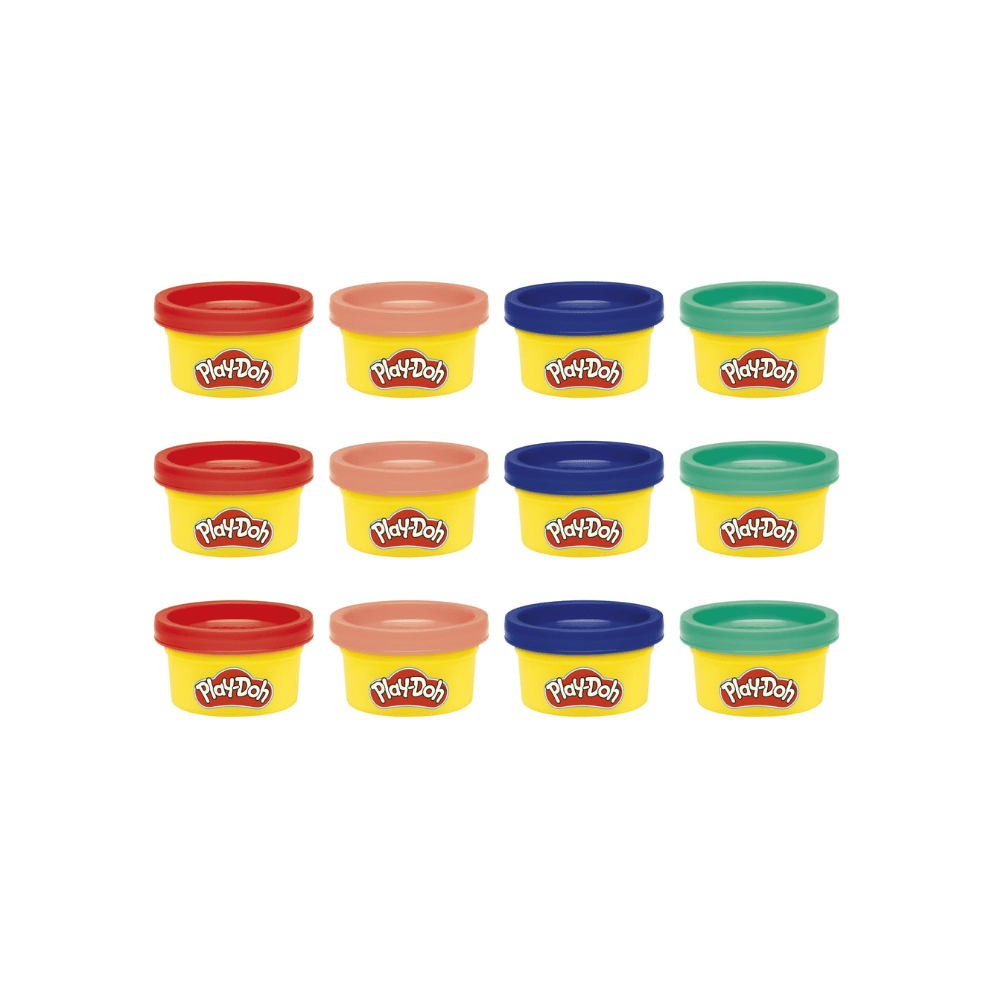12 Mini-Knetdosen in Rot, Orange, Blau und Grün
