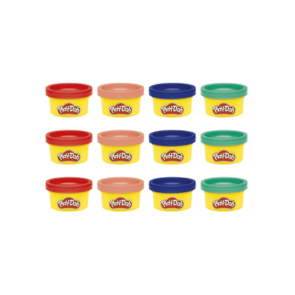 12 Mini-Knetdosen in Rot, Orange, Blau und Grün