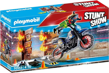 Stunt Show Motocross With Fiery Wall - Playmobil - The Toy Store