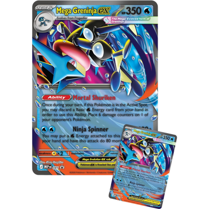 Pokemon trading card and booster pack from premium collection set featuring Mega Greninja EX