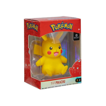 Vinyl figure pack Pikachu in retail box, yellow character with red cheeks and open mouth.
