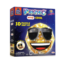 Light-up 3D puzzle craft kit with cool emoji face wearing sunglasses, glowing gold frame