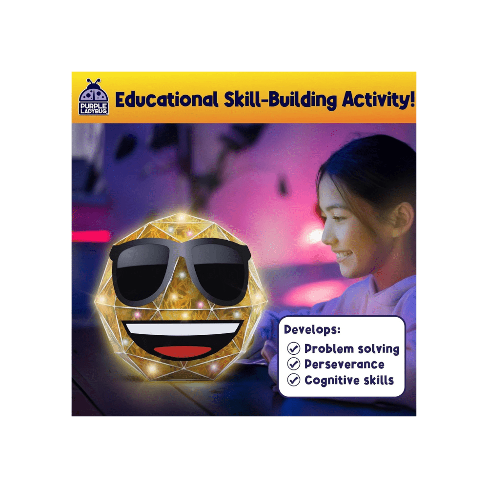 Light-up 3D emoji puzzle craft kit with sunglasses face and glowing gold outline