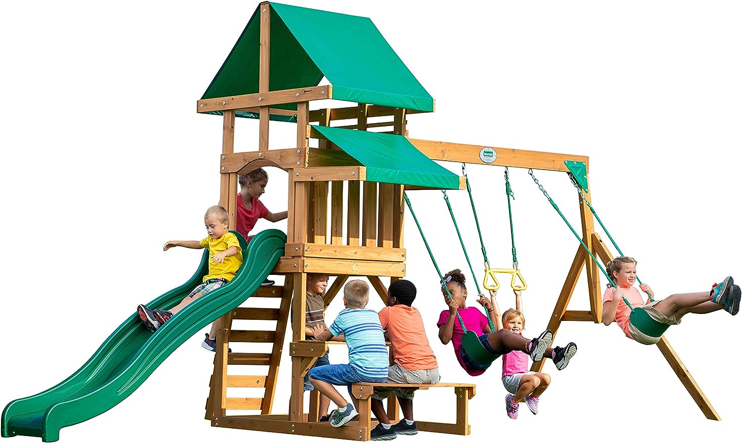 Step 2 Discovery Belmont cedar wood playset with slide, swings, and climbing tower