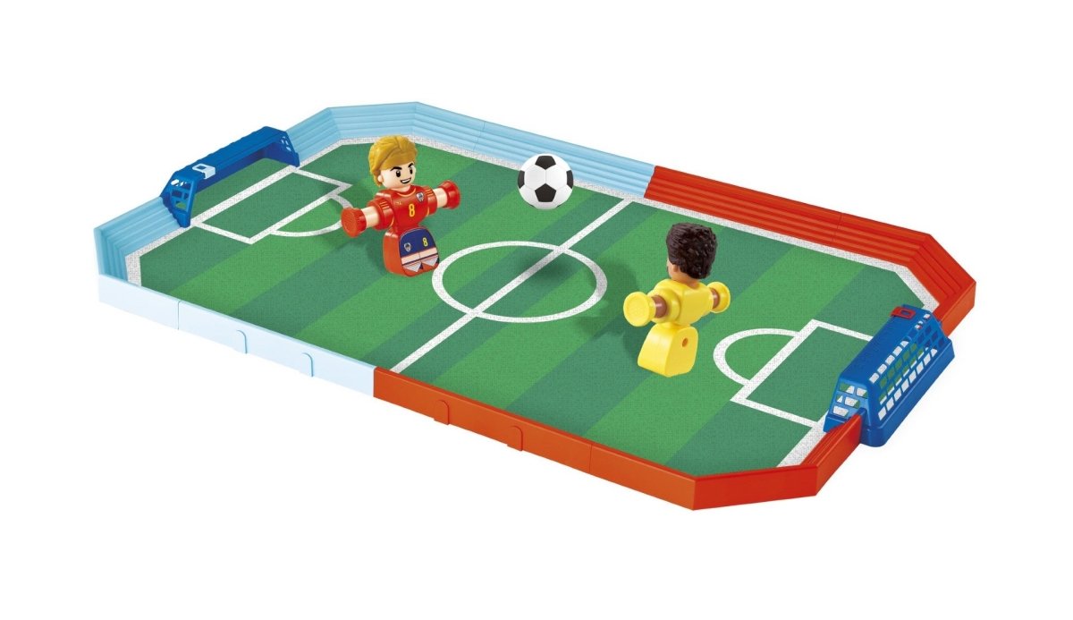 Finger Spinners football playfield with green pitch, mini players and blue goals