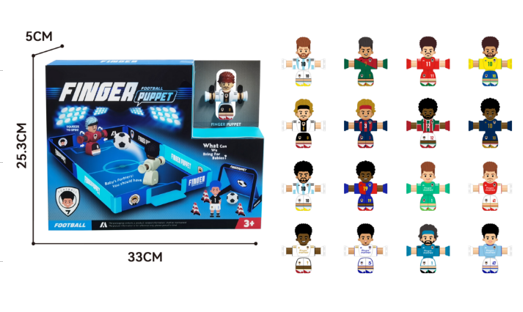 Finger Spinners Football playset box with dimensions and multiple player figure styles