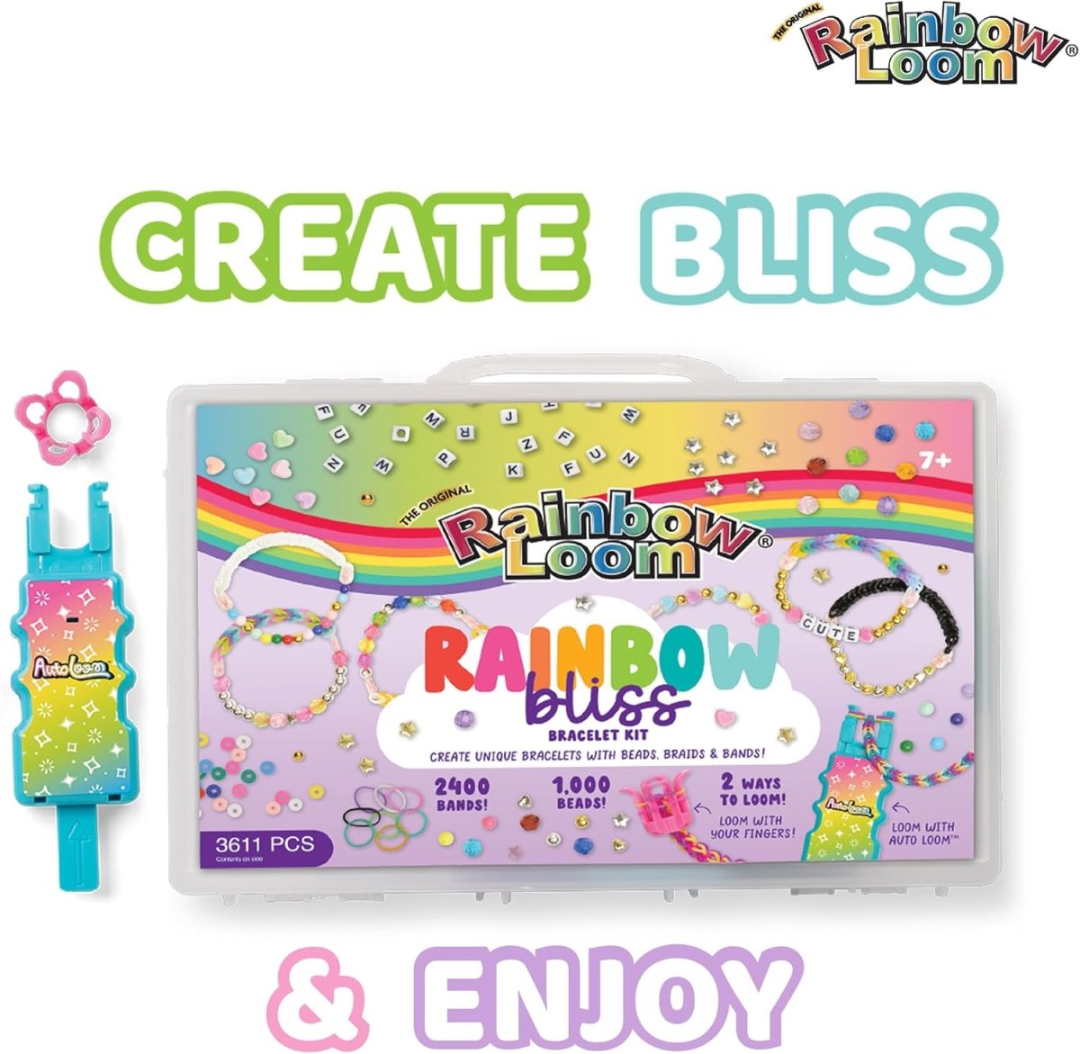 Braid & Bead with Auto Loom bracelet kit box, labeled “Rainbow Bliss”