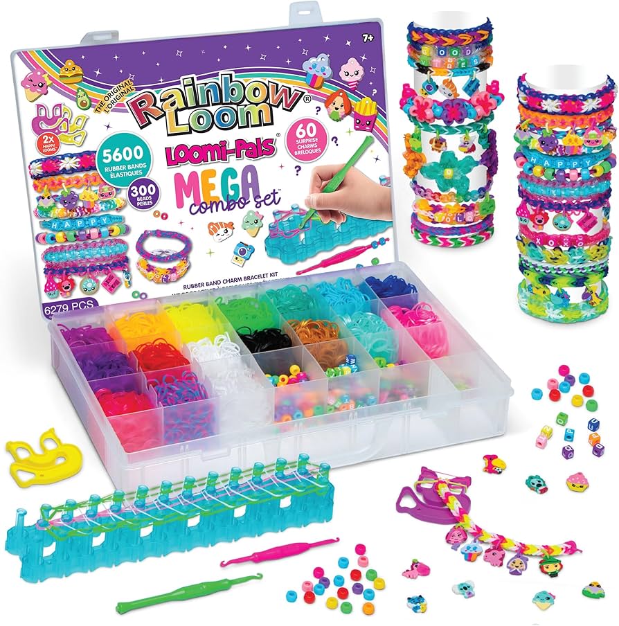Loomi-Pals Mega Combo set: rainbow loom, multicolor bands, charms, bead tray