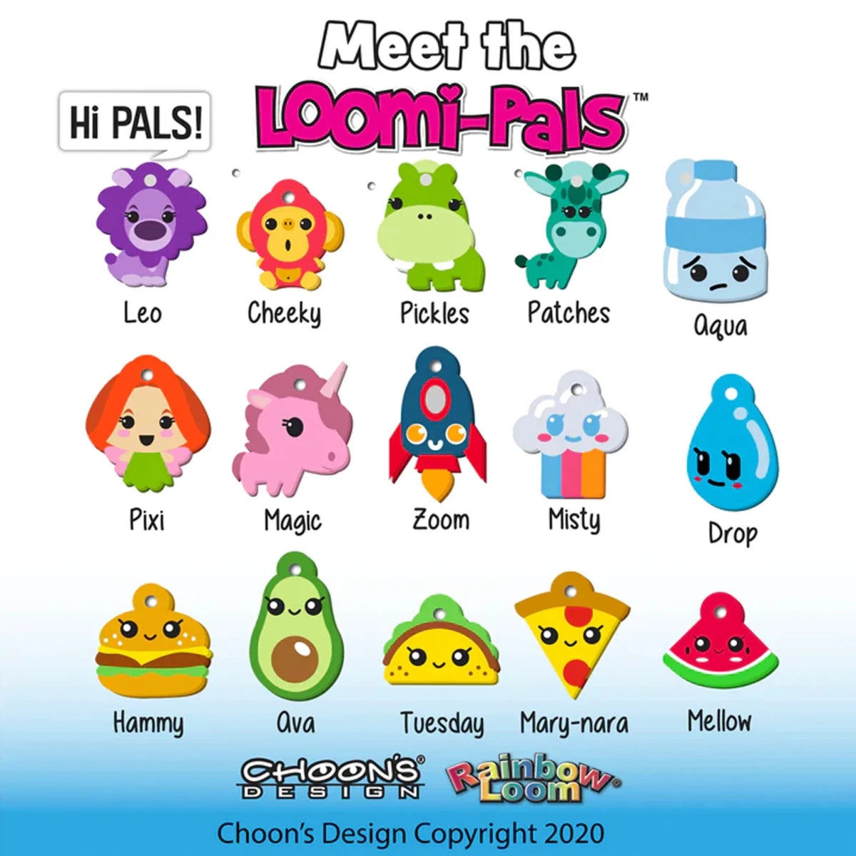 Loomi-Pals Figurenübersicht mit verschiedenen Tier-Charms und Namen